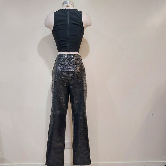 💋CHIC & SEXY💋VTG Genuine Leather Croc Embossed Straight-Cut Pants - Picture 9 of 15